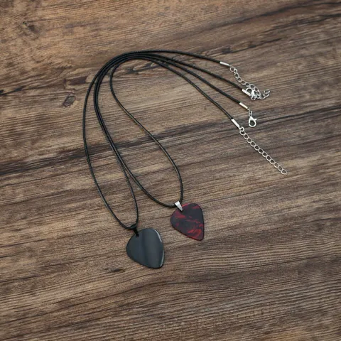 Punk Guitar Pick Necklace For Men Women Hip Hop Stainless Steel Resin Pendant Rock Style Adjustable Rope Chain Jewelry Accessory