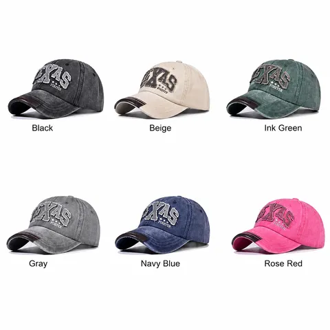 Washed Cotton Distressed Baseball Cap For Men Women TEXAS Embroidery Adjustable Outdoor Sun Hat Retro Hip Hop Peaked Cap Leather Brim Detail