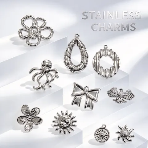 304 Edelstahl Charms Anhänger DIY Schmuckherstellung Zubehör Blume Oktopus Adler Sonne Schleife Wassertropfen Formen Roh Silber Metall Anhänger