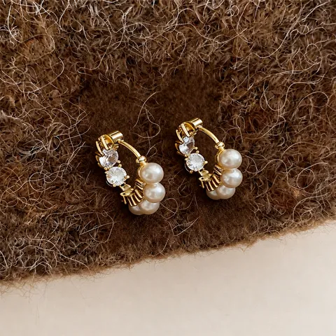 Clips de Oreja de Cobre con Circonia de Doble Capa para Mujer Lujo Bañado en Oro Clips de Hueso de Oreja Sin Perforación Joyería