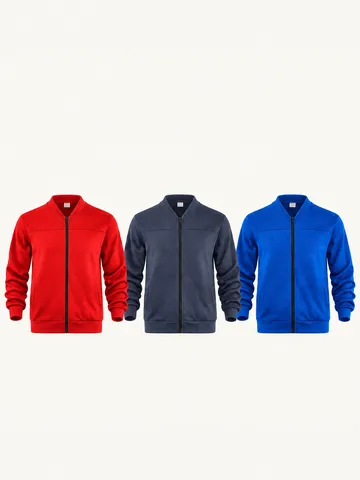Veste Casual Épaisse Doublée de Polaire pour Hommes Hiver Chaud Col Montant Fermeture Éclair Vêtement d'Extérieur Couleur Unie Coupe Regular