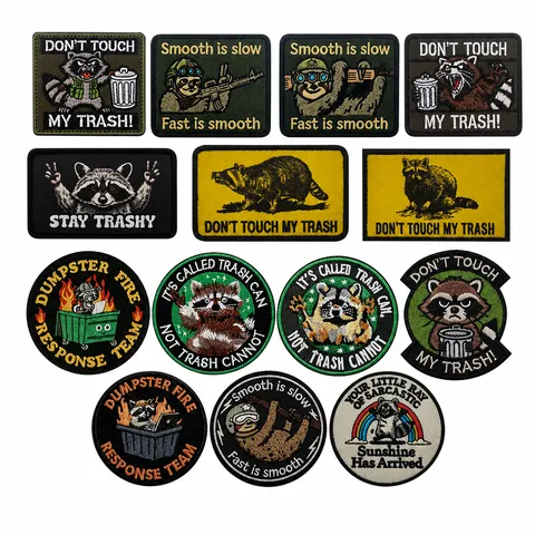 Raccoon Firefighter Embroidered Patch Cute Animal Tactical Morale Badge Hook And Loop Applique For Clothes Bags Hats