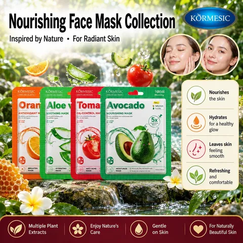Kormesic Maschera in Tessuto per il Viso Uomo Donna Estratto Naturale di Piante Idratante Lenitivo Controllo Olio Maschera Skincare
