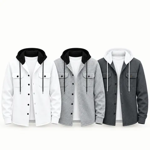 Veste Homme Casual Printemps Automne Jacquard Manches Longues Splicing Bloc de Couleur Capuche Boutons Mode Vêtements