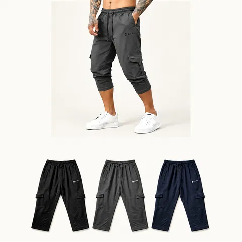 Shorts Cargo Décontracté pour Hommes Coupe Ample Droit Multi-Poches Cordon Taille Élastique Pantacourt Streetwear Extérieur