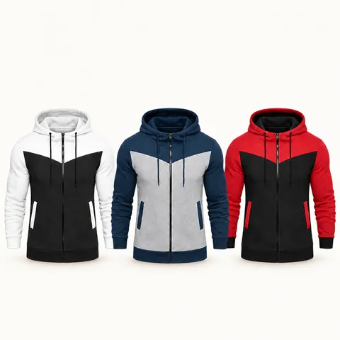 Sweat à Capuche Zippé Color Block pour Hommes Décontracté Manches Longues avec Poches Top Sport