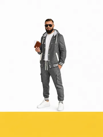 Haut et Bas en Polyester Décontracté pour Homme Veste Cardigan à Capuche et Pantalon de Jogging Vêtement de Sport