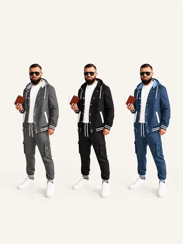 Haut et Bas en Polyester Décontracté pour Homme Veste Cardigan à Capuche et Pantalon de Jogging Vêtement de Sport