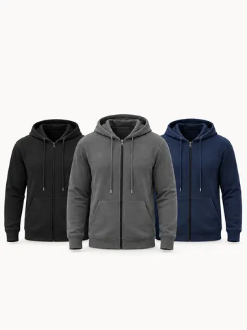 Sweat à Capuche zippé Doublé Polaire Thermique Hiver Homme Sweat-shirt Manches Longues Avec Poches