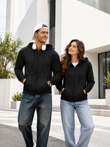 Sweat à Capuche zippé Doublé Polaire Thermique Hiver Homme Sweat-shirt Manches Longues Avec Poches
