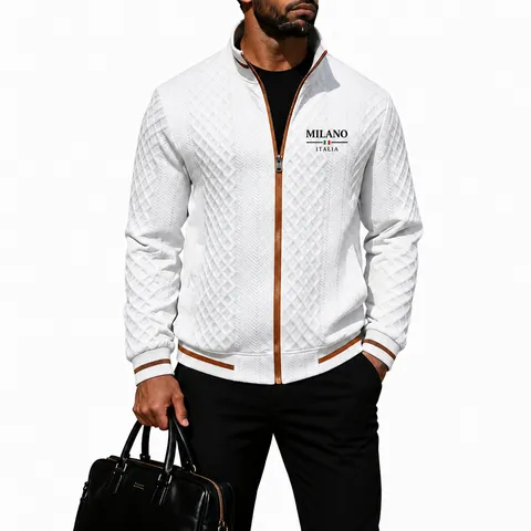 Veste Casual en Tricot Col Montant pour Hommes Automne Manches Longues Fermeture Éclair Vêtement d'Extérieur avec Poche