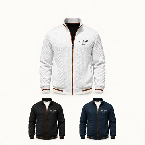 Veste Casual en Tricot Col Montant pour Hommes Automne Manches Longues Fermeture Éclair Vêtement d'Extérieur avec Poche