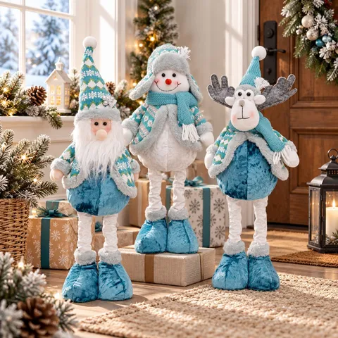Retractable Christmas Plush Toy Doll Santa Claus Snowman Reindeer Knit Sweater Holiday Festive Home Decor Toy