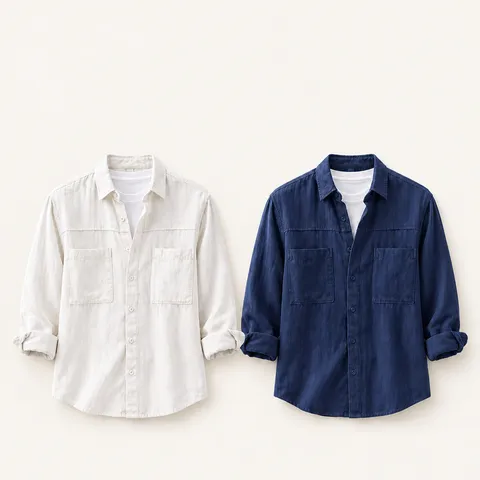 Chemise à Manches Longues en Mélange de Lin Décontractée pour Hommes Coupe Ample Couleur Unie Col Rabattu Vêtement de Travail