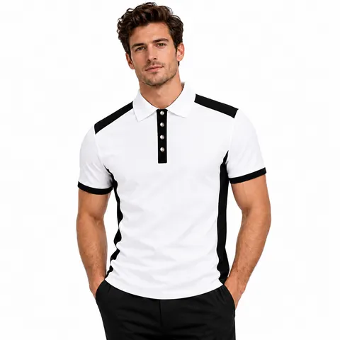Chemise Polo Manches Courtes Coupe Slim Casual Affaires Homme Haut Tricoté Contraste de Couleur