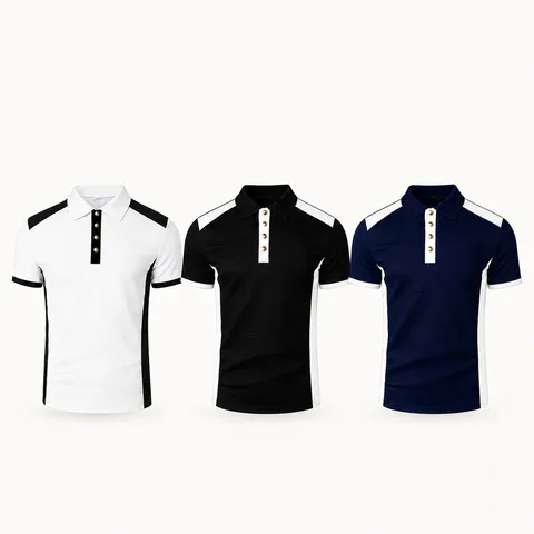 Chemise Polo Manches Courtes Coupe Slim Casual Affaires Homme Haut Tricoté Contraste de Couleur