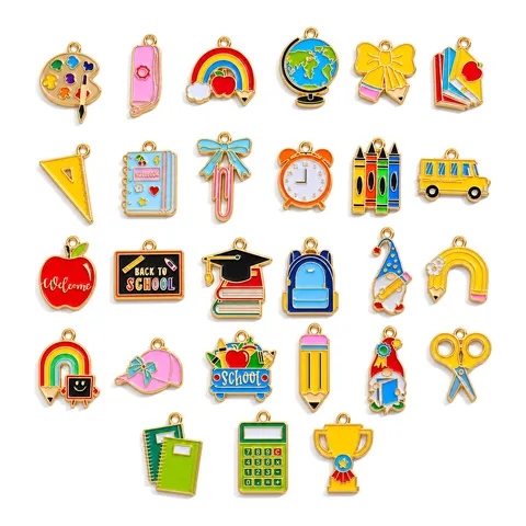 Alloy Enamel School Supplies Charms Retro Stationery Pendant For DIY Jewelry Making Necklace Keychain Accessories Women Men Jewelry