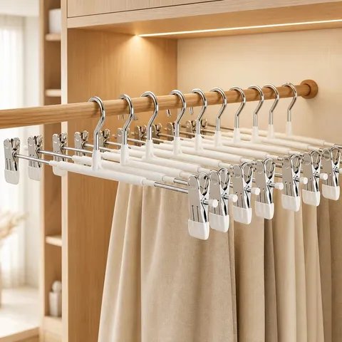 Edelstahl Hosenbügel Schwere Rockklammern Verstellbar Antirutsch Tauchbeschichtet Platzsparend Schrank Organizer
