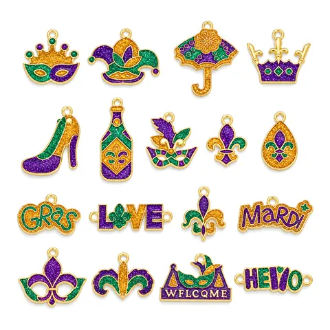 Mardi Gras Carnival Ball Series Alloy Enamel Pendants For DIY Jewelry Making Necklaces Keychains Crowns Masks Fleur-de-lis Charms Accessories