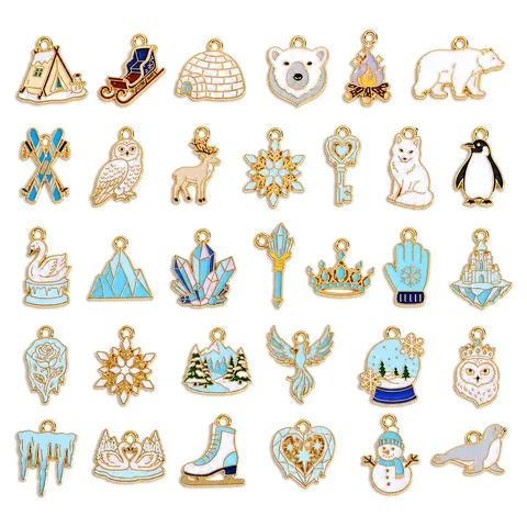 Zinc Alloy Enamel Winter Series DIY Jewelry Charms Necklace Keychain Pendant Craft Accessories