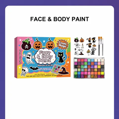 Halloween Kids Face Body Paint Set Water Based Multicolor Makeup Palette With Brushes Temporary Tattoos For Children Cosplay Party