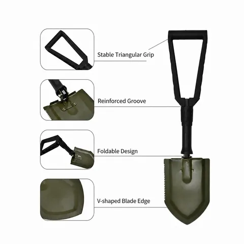 Strumento di Trinceramento Pieghevole Multifunzionale in Acciaio al Carbonio Pala Tattica Portatile Militare da Campeggio per Escursionismo Sopravvivenza Giardinaggio