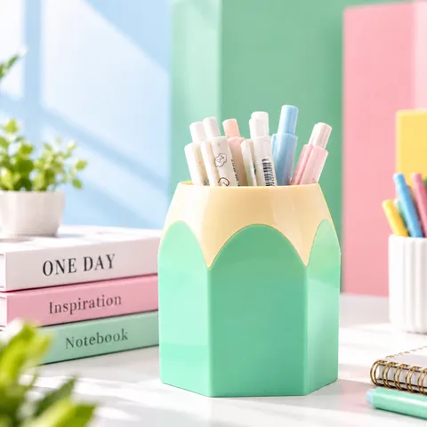 Organisateur de Bureau Créatif en Forme de Crayon Porte-stylo Multifonctionnel en Plastique pour Étudiants Bureau Rangement de Papeterie
