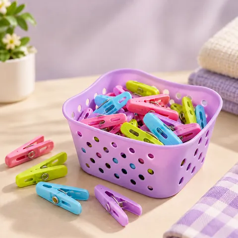 Windproof Plastic Clothes Pegs Set With Portable Storage Basket Macaron Colorful Laundry Clips For Socks Towels Home Daily Use
