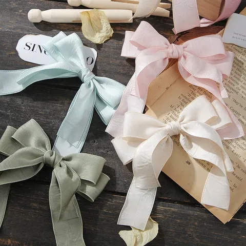 Double Sided Wrinkled Satin Ribbon Polyester Silk Webbing For DIY Hair Bow Material Bouquet Gift Wrap For Sewing Decoration