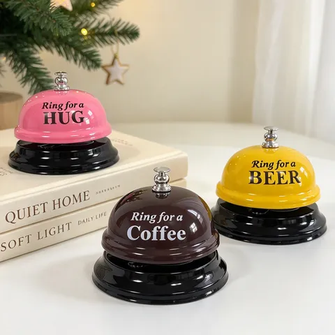 Sonnette de Service de Bureau Créative en Métal Ring For A Beer Coffee Hug Presse Manuelle Comptoir Restaurant Fête Cadeau Décoration