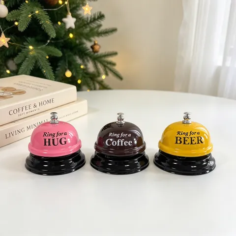Sonnette de Service de Bureau Créative en Métal Ring For A Beer Coffee Hug Presse Manuelle Comptoir Restaurant Fête Cadeau Décoration