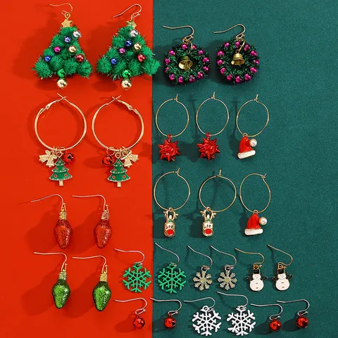 Cartoon Christmas Enamel Earrings For Women Alloy Snowflake Reindeer Snowman Tree Bells Festive Stud Earrings Holiday Jewelry