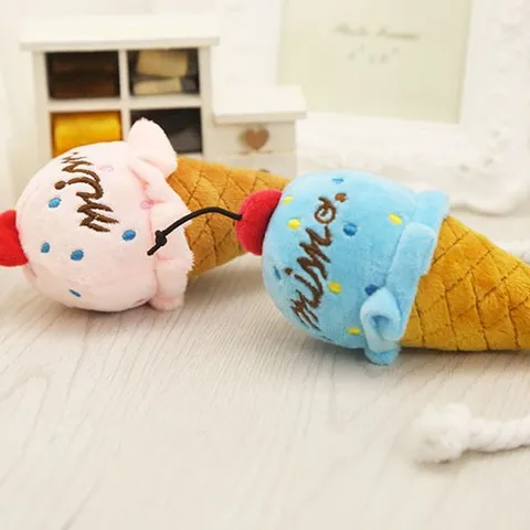 Ice Cream Cone Squeaky Pet Plush Toy With Cotton Rope For Dog Cat Interactive Chew Teeth Cleaning Soft Novelty