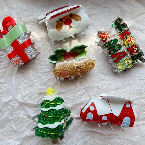 Simpatiche Molle per Capelli Natalizie Babbo Natale Albero di Natale Casa della Neve Campanelli Plastica Glitterata per Donna Accessori Capelli Festivi