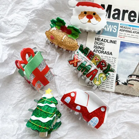 Simpatiche Molle per Capelli Natalizie Babbo Natale Albero di Natale Casa della Neve Campanelli Plastica Glitterata per Donna Accessori Capelli Festivi