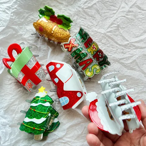 Simpatiche Molle per Capelli Natalizie Babbo Natale Albero di Natale Casa della Neve Campanelli Plastica Glitterata per Donna Accessori Capelli Festivi