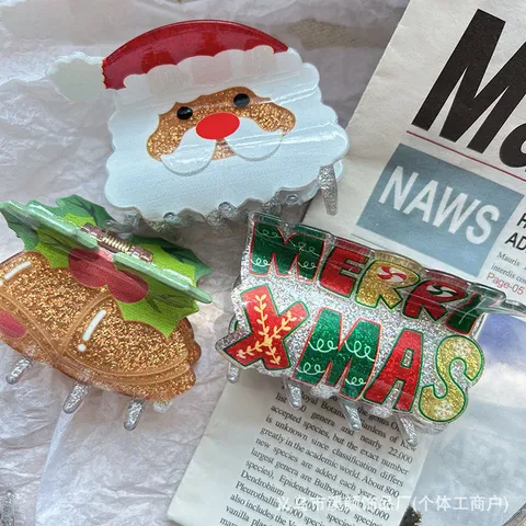 Simpatiche Molle per Capelli Natalizie Babbo Natale Albero di Natale Casa della Neve Campanelli Plastica Glitterata per Donna Accessori Capelli Festivi