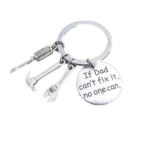 Father's Day Gift If Dad Can't Fix It No One Can Mini Tool Keychain Alloy Hammer Screwdriver Wrench Pendant Keyring For Men