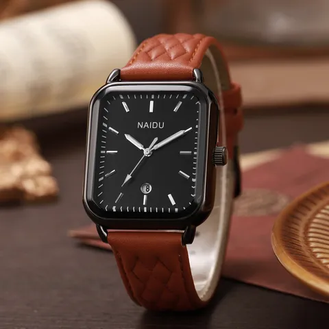 Elegant Women Square Quartz Watch With Quilted PU Leather Strap Date Calendar Alloy Case Fashion Casual Office Wristwatch