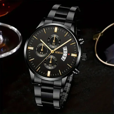 Luxury Men Business Fashion Quartz Watch Alloy Steel Band Triple Dial Calendar Male Wristwatch High Quality Luminous Hand Watch