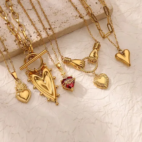 Heart Pendant Double Layer Stainless Steel Necklace 18K Gold Plated Light Luxury Stacked Fashion Jewelry For Women