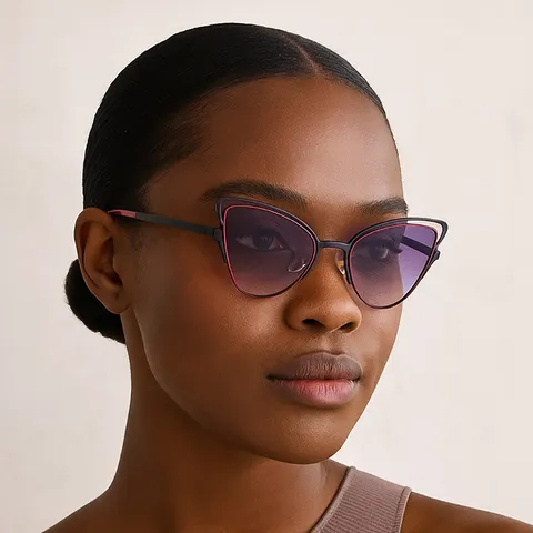 Women Trendy Metal Triangle Cat Eye Sunglasses Gradient Lens Fashionable Personality UV400 Sun Glasses For Outdoor Outfit Party