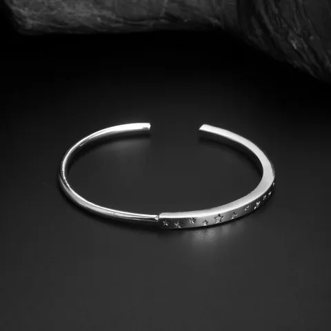 Brazalete Abierto de Plata de Ley 925 Con Pentagrama Estrella para Mujer Hombre Joyería de Pareja Personalizada Minimalista Brazalete Ajustable