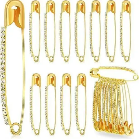 Luxury Rhinestone Safety Pin Brooch Zinc Alloy Electroplated Decorative Pin For Women Fashion Commuting Clothing Accessory