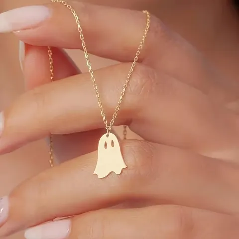 Stainless Steel Ghost Pendant Necklace Halloween Gift Fashion Jewelry For Men Women Minimalist Ghost Necklace