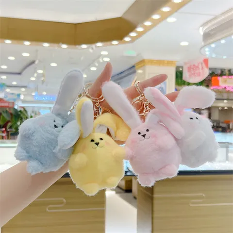 Cute Plush Lop-Eared Rabbit Keychain Mini Animal Doll Backpack Pendant For Women Short Plush PP Cotton Stuffed Toy Accessory Gift