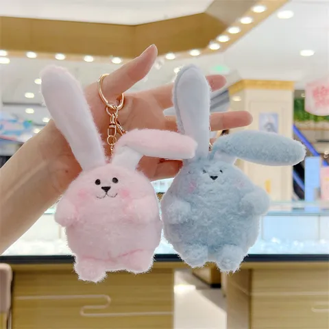 Cute Plush Lop-Eared Rabbit Keychain Mini Animal Doll Backpack Pendant For Women Short Plush PP Cotton Stuffed Toy Accessory Gift