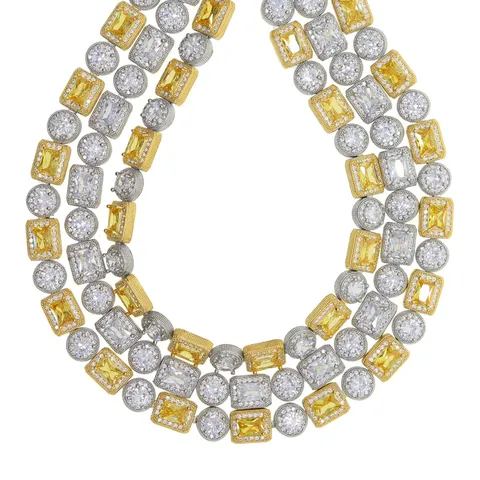 Tennis Halskette Kupfer Zirkonia Runde Rechteckige Steine Iced Out Hip Hop Mode Schmuck Für Damen Herren Täglicher Gebrauch