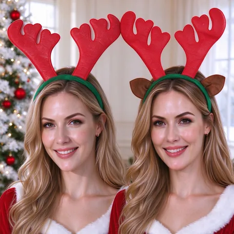 Reindeer Antler Headband Christmas Festive Decoration Red Green Elk Ears Headband Party Costume Accessories For Kids Adults