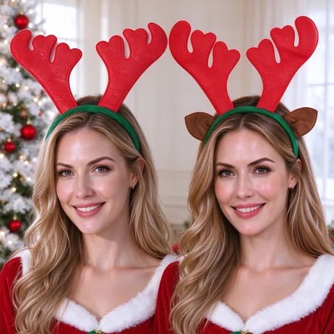 Reindeer Antler Headband Christmas Festive Decoration Red Green Elk Ears Headband Party Costume Accessories For Kids Adults